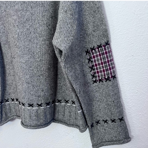 Coldwater Creek Plaid Moose 1/4 Zip Sweater L - Picture 6 of 8